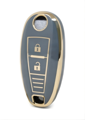 Suzuki Grey-Gold Key Cover, 2 Button, Keyless Nano Design, Compatible with Vitara, SX4, Swift, Ignis, Baleno - Suzuki