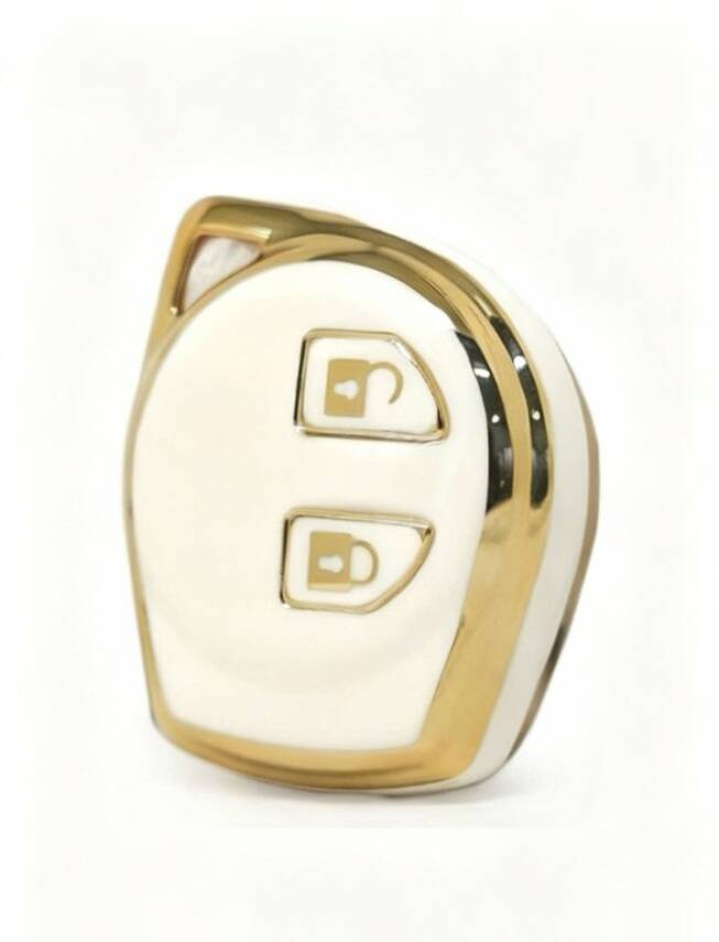 Suzuki Key Cover, White-Gold, 2 Button, Nano Protective Coating, Compatible with Alto, Swift, Baleno, SX4, Grand Vitara, Jimny - 1