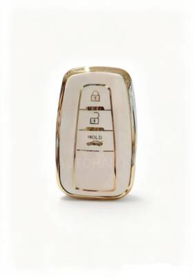 Toyota Luxury Nano Key Cover, White-Gold, 3 Button, Compatible with C-HR, Corolla, RAV4, Land Cruiser, Keyless Design - Toyota