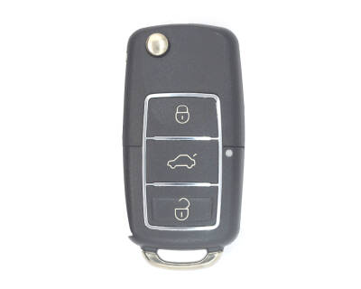 Volkswagen Flip 3 Buttons Chrome Remote Case Key Shell with Battery Holder - Volkswagen