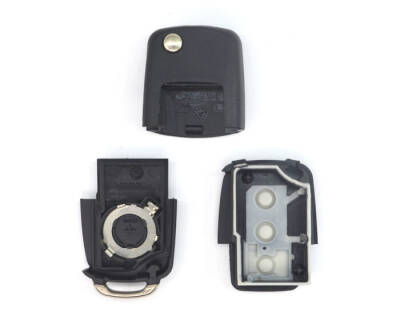 Volkswagen Flip 3 Buttons Chrome Remote Case Key Shell with Battery Holder - 3