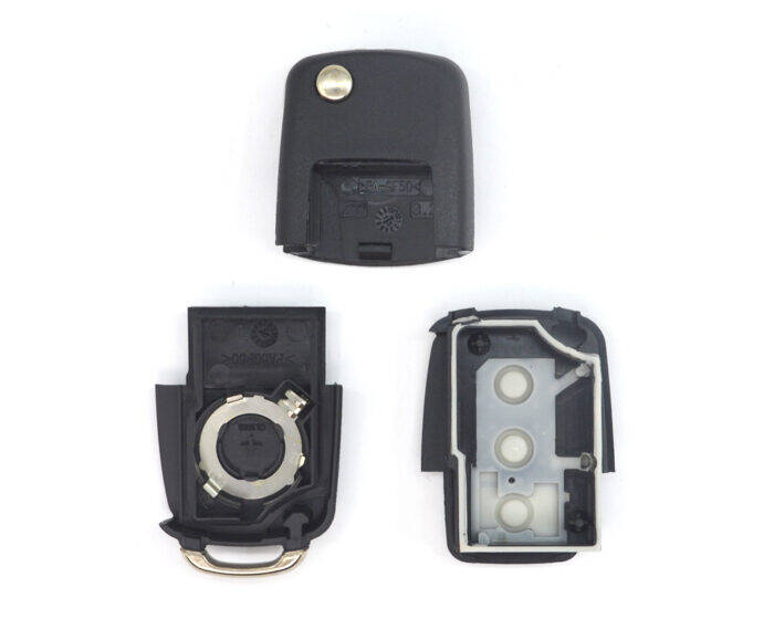 Volkswagen Flip 3 Buttons Chrome Remote Case Key Shell with Battery Holder - 3