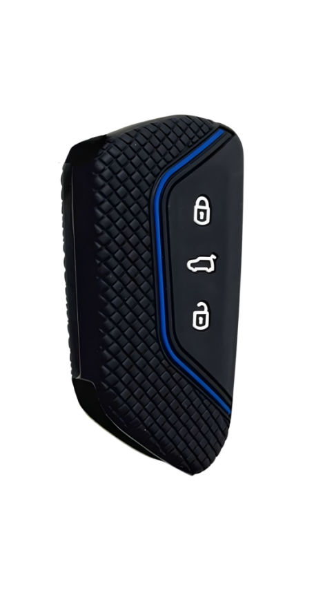 Volkswagen Luxury Black-Blue Honeycomb Key Cover Compatible with Golf 8 (2021+), Caddy (2021+), Tiguan (2024), Cupra Formentor & Leon — Premium Silicone 3-Button Case - 1