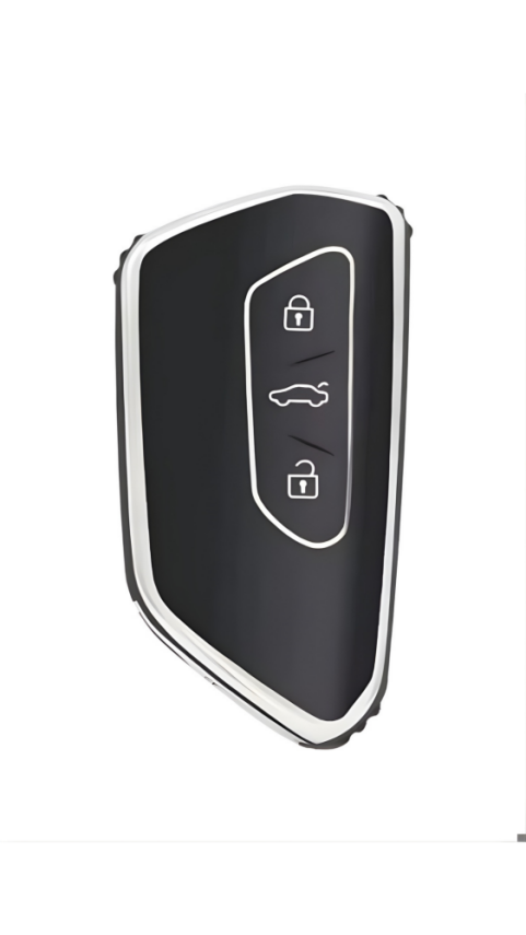Volkswagen Luxury Black-Silver Nano Key Cover Compatible with Golf 8 (2021+), Caddy (2021+), Tiguan (2024), Leon & Cupra Formentor — Premium 3-Button Protective Case - 1