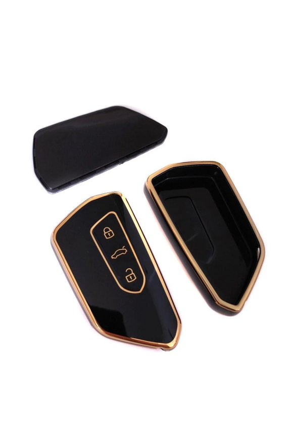 Volkswagen Luxury Smart Key Cover, Black-Gold, Nano Coated, Premium Quality, Compatible with Golf 8 - 1