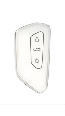 Volkswagen Luxury White-Silver Nano Key Cover Compatible with Golf 8 (2021+), Caddy (2021+), Tiguan (2024), Leon & Cupra Formentor — Premium 3-Button Protective Case - Volkswagen